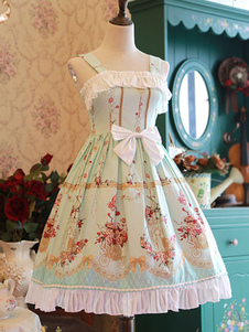 Sweet Lolita Robe JSK coton bleu léger arc imprimé Lolita Jumper Skirt