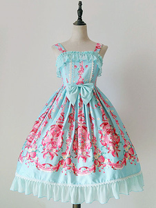 Sweet Lolita Jumper Dress JSK volants Floral bleu Bow Deco Lolita Jumper Skirt
