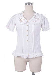 Sweet Lolita chemises manches courtes en mousseline de soie blanche Top à volants Lolita Blouse
