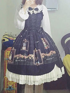 Classique Lolita Robe Lolita bleu Drses comtesse dentelle Bow imprimé Lolita Robe