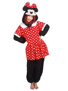Pyjama Kigurumi Mickey Mouse Onesie Red Flannel vêtements de nuit pour les adultes