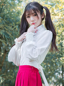 Sweet Lolita blanc Blouse navire au pays des merveilles élastique manches longues Lolita haut