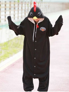 Pyjama Kigurumi poulet noir Onesie flanelle animaux vêtements de nuit pour les adultes