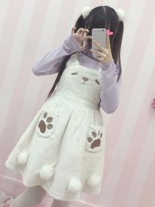 Sweet Lolita Robe JSK flanelle blanche robe Kawaii Pom Poms Bear Lolita Robe