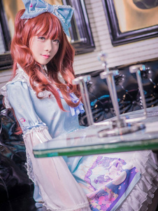 Lolita en mousseline de soie robe costume OP Sweet Lolita bleu robe Swan Lake Lace Trim japonais Kaw