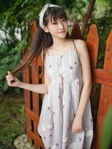 Bracelet Sweet Lolita Robe JSK Lolita gris clair robe Swan Lake Criss Cross robe Kawaii