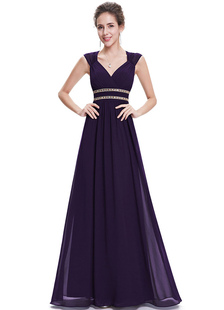 Robes de soirée en mousseline de soie reine Anne Neckline robes lavande perlé une ligne plancher Bac