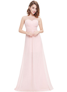 Robes de soirée en mousseline de soie rose demoiselle d’honneur robes A ligne Illusion sans manche p