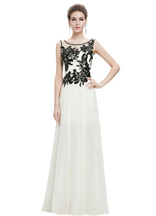 Robes de soirée Ivoire dentelle appliques formelle robes sans manches en mousseline de soie Illusion