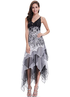 Robe de Cocktail gris V cou paillettes perles Occasion courte robe dentelle fleurs Spaghetti Strap T