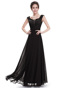 Robe de soirée noire dentelle mère de mousseline de soie de la robe de mariée sans manches une ligne