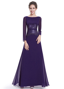 Mousseline de soie robe de soirée Bateau Illusion Sequin mère robe manches longues A Line Sash chevi