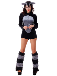 Fox Sexy Halloween Costume gris fausse fourrure manches longues Jumpsuit Costume Animal en 3 pièces