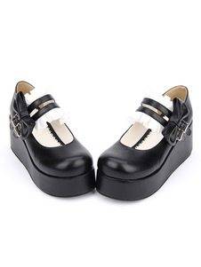 Sweet Lolita Chaussures noir ronde Toe plate-forme basse Top Mary Jane