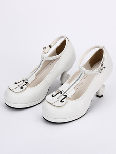 Lolita blanc chaussures Round Toe T sangle talon forme spéciale Lolita