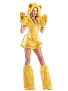 Ours Sexy Halloween Costume Costume Animal de fourrure jaune manches courtes en ensemble de 6 pièces