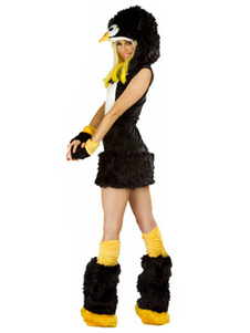 Pingouin Sexy Costume noir fausse fourrure animale Costume d’Halloween en 4 pièces Set