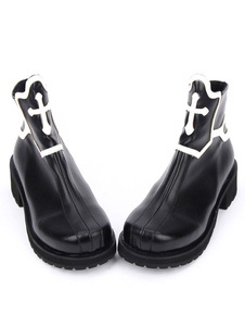 Noir Lolita bottillons ronde Toe PU imprimé Lolita bottillons courts pour les femmes
