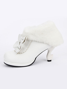 Bottillons de Lolita blanc ronde Toe talon de forme spéciale s’inclina Lolita bottes courtes