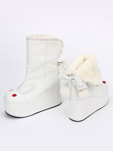 Lolita blanc bottillons plate-forme ronde Toe Bunny modèle Lolita bottes courtes avec Bow