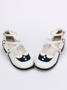 Sweet Lolita Chaussures blanc ronde Toe imprimé Criss Cross cheville bracelet Lolita Shoes