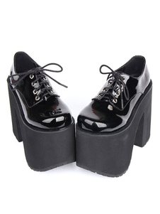 Bottes Noir Lolita Chunky talon plate-forme Lace Up chaussures Lolita