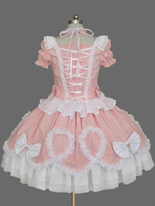 Sweet Lolita Robe rose Lolita Robe OP Short Sleeve Peplum Ruffle Bow Lolita une Piece robe