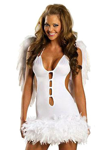 Blanc découpe robe Costume ange sexy Halloween Costume LoveCupid féminin avec ailes