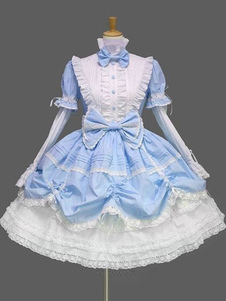 Sweet Lolita Robe OP lumière bleu Bow manches courtes robe One Piece
