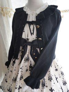 Sweet Lolita Coat noir Bow Ruffle tricot Cardigan Sweater Lolita