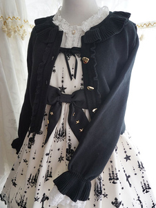 Sweet Lolita Coat noir Bow Ruffle tricot Cardigan Sweater Lolita