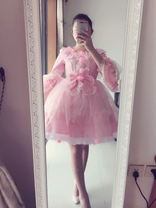 Sweet Lolita Robe OP Pink Bow Hime manches robe boule Lolita One Piece robe
