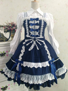 Robe Lolita douce JSK bleu profond Lolita Robe coton volants hiérarchisé Lolita Jumper Skirt avec Bo
