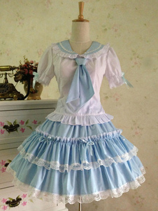 Sweet Lolita costume marin 2 Piece Set coton bleu léger jupe avec chemise