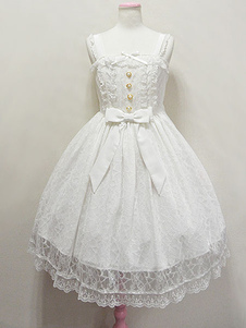 Classic Lolita Dress JSK blanc Lolita Robe dentelle Bow plissé Lolita Jumper Skirt