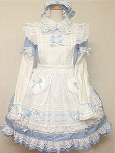 Sweet Lolita Robe OP Light Blue Lolita Robe coton volants Bow Lolita One Piece robe tunique