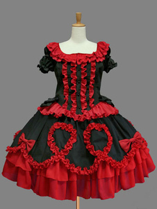 Classic Lolita Robe rouge OP Lolita Robe coton manches courtes Ruffle Bow Lolita One Piece Dress