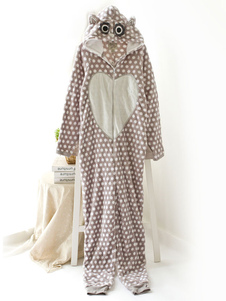 Pyjama Kigurumi chat Onesie Brown pois polaire manches longues vêtements de nuit pour les adultes