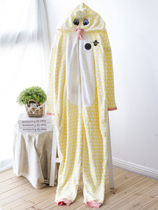 Pyjama Kigurumi poulet Onesie jaune polaire manches longues vêtements de nuit pour adultes