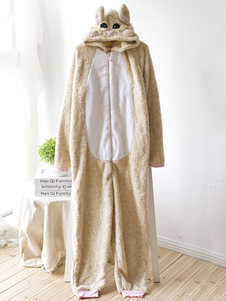 Pyjama Kigurumi Fox Onesie abricot flanelle manches longues vêtements de nuit pour adultes
