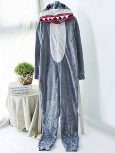 Kigurumi pyjamas Shark Onesie gris polaire manches longues vêtements de nuit pour les adultes