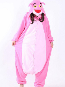 Kigurumi pyjama léopard rose Onesie polaire manches longues vêtements de nuit pour adultes