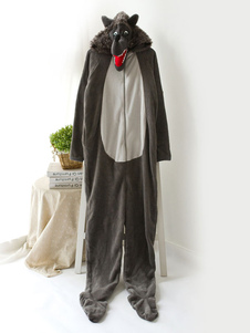 Pyjama Kigurumi Wolf Onesie Deep gris polaire manches longues vêtements de nuit pour les adultes