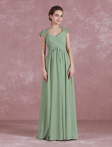 Robe de soirée en mousseline de soie plissé étage longueur Party Dress Queen Anne Backless Vintage l