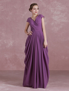 Vintage robe de soirée étage longueur Occasion robe côté drapage V cou mousseline de soie robe