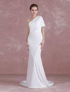 Sirène robe de soirée une épaule Prom robe chapelle Train robe sans manches Party