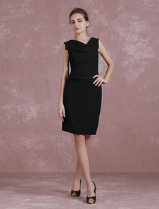 Robe de Cocktail noire gaine du genou longueur robe de partie V cou plissé petite robe noire avec ce