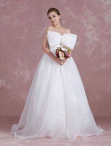 Plage mariage robe Organza bretelles robe de mariée blanche A ligne Backless Bow avant étage longueu