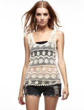 Attracitve d'Ivoire 95 % coton 5 % Polyester autour du cou sans manches Ladies Crochet haut