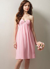 Pink Strapless Empire Waist Column Satin Chiffon Homecoming Summer Prom Dress